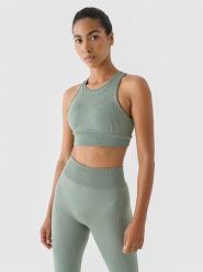 4F Biustonosz treningowy bezszwowy ze średnim wsparciem 4F x Anna Lewandowska - oliwkowy/khaki S/M. Brązowe biustonosze sportowe damskie 4F, bez wzorów, z dzianiny. W wyprzedaży za 99.99 zł.