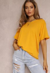 Żółty T-shirt Eraela. Żółte t-shirty damskie Renee, plus size, bez wzorów, z bawełny, bez kołnierzyka. Za 24.99 zł.