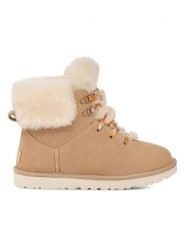 UGG Skórzane botki "W Classic Mini Alpine Lace" w kolorze beżowym rozmiar: 38. Brązowe botki damskie Ugg, ze skóry, bez obcasa, bez zapięcia. Za 719.45 zł.