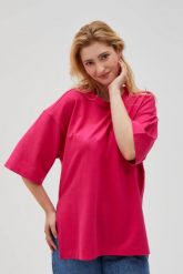 Bluza oversize fuksjowa. Bluzy damskie MOODO, l, bez wzorów, z bawełny, bez kaptura. W wyprzedaży za 49.99 zł.