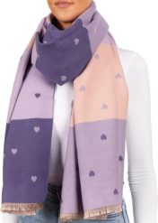 X2 Szalik Cashmirillo 70 x 200 cm - wzór w serca - Liliowy i Różowy. Fioletowe szaliki damskie X2, na jesień, bez wzorów, z kaszmiru. Za 119.00 zł.