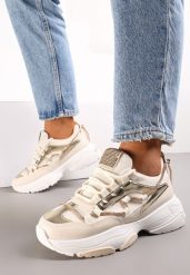Beżowe Sneakersy Ozdobione Sznureczkiem z Cyrkoniami Nathanias. Brązowe obuwie sportowe damskie Renee, z jeansu, bez zapięcia. Za 119.99 zł.