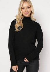 Czarny Asymetryczny Golf ze Ściągaczami Averssa. Czarne golfy damskie Born2be, m, bez wzorów, bez ramiączek. Za 84.99 zł.