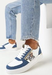 Niebieskie Sneakersy z Metaliczną Wstawką i Suwakiem Linoa. Niebieskie obuwie sportowe damskie Born2be, bez zapięcia. Za 84.99 zł.
