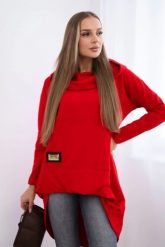 Bluza z długim tyłem i kapturem czerwona. Czerwone bluzy damskie KESI, l, bez wzorów, z bawełny. Za 229.98 zł.