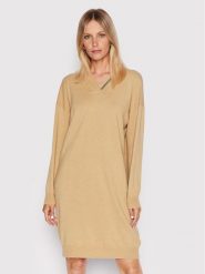 Peserico Sukienka dzianinowa S92197F12K Beżowy Relaxed Fit. Brązowe sukienki damskie Peserico, bez wzorów, z dzianiny, bez ramiączek. Za 1,079.00 zł.