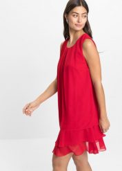 Sukienka szyfonowa z poliestru z recyklingu. Niebieskie sukienki damskie bonprix, bez wzorów, z szyfonu, eleganckie, bez ramiączek. Za 54.99 zł.