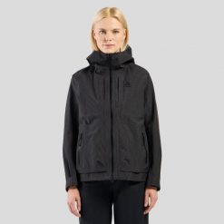 Kurtka damska Odlo ASCENT 3L WATERPROOF Jacket hardshell. Czarne kurtki damskie ODLO, l, bez wzorów, z hardshellu, z kapturem. Za 1,699.99 zł.