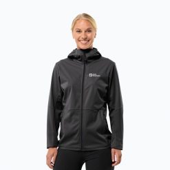 Kurtka softshell damska Jack Wolfskin Feldberg Hoody. Czarne kurtki sportowe damskie Jack Wolfskin, bez wzorów, z softshellu, bez kaptura. Za 389.99 zł.