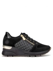 Rieker Sneakersy N6314-00 Czarny. Czarne obuwie sportowe damskie Rieker, ze skóry, bez zapięcia. Za 389.99 zł.