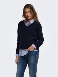 ONLY Sweter w kolorze granatowym rozmiar: XS. Niebieskie swetry klasyczne damskie Only, xs, bez kołnierzyka. Za 89.95 zł.