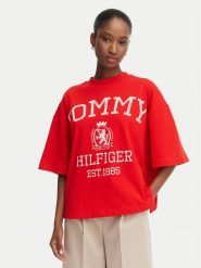 Tommy Hilfiger T-Shirt Varsity Crest WW0WW50940 Czerwony Oversize. Czerwone t-shirty damskie Tommy Hilfiger, s, bez wzorów, z bawełny, bez kołnierzyka. Za 329.99 zł.