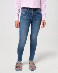 DAMSKIE SPODNIE WRANGLER HIGH SKINNY LOVERS 112351323. Rurki damskie Wrangler, bez wzorów, z jeansu. Za 209.99 zł.