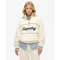 Damska bluza rozpinana z zamkiem 1/4 Superdry Country Club. Białe bluzy damskie Superdry, bez wzorów, bez kaptura. Za 342.35 zł.
