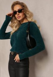 Ciemnozielony Sweter Wełniany Elisabema. Zielone swetry klasyczne damskie Renee, l, z tkaniny, bez kołnierzyka. Za 64.99 zł.