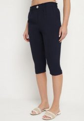 Granatowe Spodnie Capri z Bawełną i Wysokim Stanem Galirosa. Niebieskie rurki damskie Born2be, bez wzorów, z bawełny, z podwyższonym stanem. Za 44.99 zł.