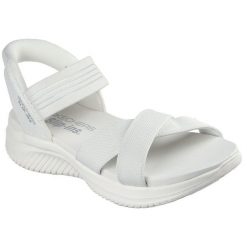 Sandały damskie Skechers Ultra Flex 3.0 Nev. Szare sandały damskie Skechers, bez wzorów, z materiału, bez obcasa, bez zapięcia. Za 490.00 zł.