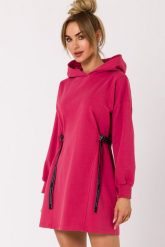 Sukienka bawełniana trapezowa jak bluza z kapturem fuksja. Czerwone bluzy damskie Sukienki.shop, xl, bez wzorów, z bawełny, z kapturem. Za 309.00 zł.