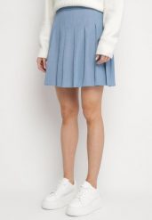 Niebieska Bawełniana Spódnica o Rozkloszowanym Kroju z Plisami Delanielis. Niebieskie spódnice damskie Born2be, na spotkanie biznesowe, l, bez wzorów, z bawełny, eleganckie, mini. Za 109.99 zł.