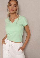 Jasnozielony Bawełniany T-shirt Ozdobiony Guzikami Lisamaris. Zielone t-shirty damskie Renee, l, bez wzorów, z bawełny, bez kołnierzyka. Za 24.99 zł.