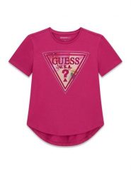 Guess Kids Top 181368 Różowy Classic Fit. Czerwone koszulki i t-shirty dziewczęce Guess Kids, z aplikacjami, bez kołnierzyka, bez ramiączek. Za 129.99 zł.