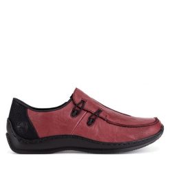 Półbuty Rieker. Czerwone półbuty damskie Rieker, bez wzorów, bez obcasa, na płaskiej podeszwie, bez zapięcia. Za 339.99 zł.