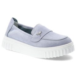 Półbuty damskie Vinceza, cholewka ze skóry naturalnej zamszowej wsuwany fason z ozdobnym elementem, niebieskie, 93218. Niebieskie półbuty damskie VINCEZA, z aplikacjami, ze skóry, bez obcasa, bez zapięcia. Za 169.00 zł.