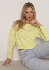 Jasnozielona Bluza z Dodatkiem Bawełny Wykończona Ściągaczami Evilaya. Zielone bluzy damskie Born2be, l, bez wzorów, z bawełny, bez kaptura. Za 39.99 zł.