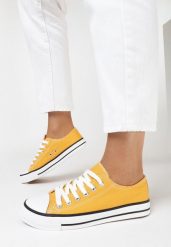 Żółte Trampki Jazlyn. Żółte trampki damskie Born2be, z aplikacjami, z kauczuku, przed kostkę, bez zapięcia. Za 39.99 zł.