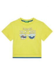 United Colors Of Benetton T-Shirt 3SLUG10JF Żółty Regular Fit. Żółte t-shirty i koszulki chłopięce United Colors Of Benetton, bez wzorów, z bawełny, bez kołnierzyka, bez ramiączek. Za 39.99 zł.