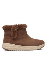 Skechers Botki On-The-Go Stellar 144775/CHOC Brązowy. Brązowe botki damskie Skechers, ze skóry, bez obcasa, na płaskiej podeszwie, bez zapięcia. Za 379.99 zł.