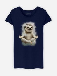 WOOOP Koszulka "Sloth Meditate" w kolorze granatowym rozmiar: S. Niebieskie bluzki damskie Wooop, s, bez wzorów, z bawełny, bez kołnierzyka, bez ramiączek. Za 79.03 zł.