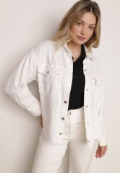 Biała Bawełniana Kurtka Jeansowa o Koszulowym Kroju na Napy Yrelola. Białe kurtki damskie Born2be, l, bez wzorów, z bawełny, bez kaptura. Za 169.99 zł.