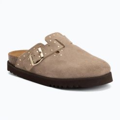 Klapki damskie Scholl Beatriz Suede. Brązowe klapki damskie Scholl, bez wzorów, z materiału, bez obcasa, bez zapięcia. Za 529.99 zł.