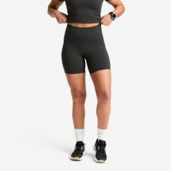 Spodenki sportowe damskie Domyos Shape wysoki stan. Szare spodenki sportowe damskie DOMYOS, m, bez wzorów, z lycry, z podwyższonym stanem, na fitness i siłownię. Za 69.99 zł.