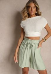 Zielone Szorty z Wiskozy High Waist Ozdobione Paskiem Lumilirae. Zielone szorty damskie Renee, bez wzorów, z wiskozy, z podwyższonym stanem. Za 44.99 zł.