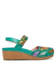 Laura Vita Sandały Facscineo 02 Zielony. Zielone sandały damskie LAURA VITA, bez wzorów, ze skóry, bez obcasa, na płaskiej podeszwie, bez zapięcia. Za 429.99 zł.