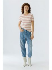 Oui Koszulka w kolorze kremowo-jasnoróżowym rozmiar: 40. Różowe bluzki damskie Oui, bez wzorów, z bawełny, bez kołnierzyka, bez ramiączek. Za 165.99 zł.