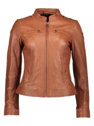 Bugatti Skórzana kurtka w kolorze jasnobrązowym rozmiar: 46. Brązowe kurtki damskie Bugatti, bez wzorów, ze skóry, bez kaptura. Za 717.99 zł.