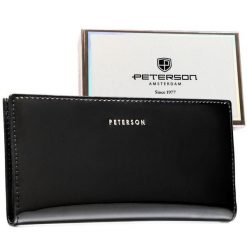 Duży portfel damski ze skóry ekologicznej w czarnym kolorze zamykany suwakiem i zatrzaskiem PTN 004-PU8 Peterson. Czarne portfele damskie Peterson, bez wzorów, ze skóry ekologicznej. Za 79.00 zł.