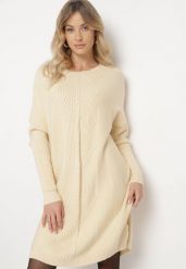 Jasnobeżowa Dzianinowa Sukienka o Prostym Kroju i Wzorzystym Splocie Melisira. Brązowe sukienki damskie Born2be, bez wzorów, z dzianiny, eleganckie, bez ramiączek. W wyprzedaży za 67.99 zł.