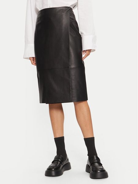 Boss Spódnica skórzana 50524021 Czarny Regular Fit. Czarne spódnice damskie Boss, bez wzorów, ze skóry. Za 1,419.00 zł.