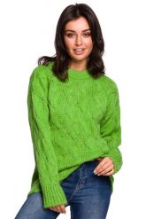 Zielony Ciepły Sweter z Półgolfem w Warkocze. Zielone swetry klasyczne damskie MOE, l, z materiału, bez kołnierzyka. Za 209.90 zł.