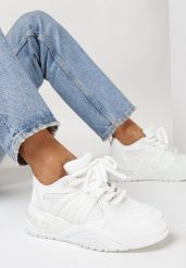 Białe Sneakersy z Brokatem i Perforacją Kimelle. Białe obuwie sportowe damskie Born2be, na lato, bez zapięcia. Za 89.99 zł.