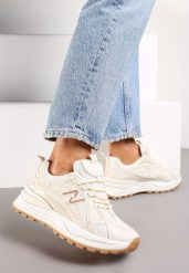 Beżowe Sneakersy na Platformie z Wstawkami z Siateczki Epionna. Brązowe obuwie sportowe damskie Renee, bez zapięcia. Za 99.99 zł.