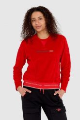 AERONAUTICA MILITARE Czerwona welurowa bluza damska z wieloma zdobieniami. Czerwone bluzy damskie Aeronautica Militare, s, z aplikacjami, z bawełny, bez kaptura. W wyprzedaży za 459.99 zł.