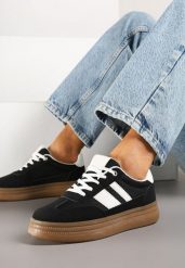 Czarne Sneakersy Kultowe Tenisówki z Ozdobnymi Paskami Tenavellea. Czarne obuwie sportowe damskie Renee, bez wzorów, z jeansu, bez zapięcia. Za 74.99 zł.