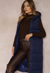 Granatowa Kamizelka Długa z Kapturem Pikowana Mellyn. Niebieskie kamizelki damskie Renee, na jesień, l, bez wzorów, z kapturem. Za 119.99 zł.