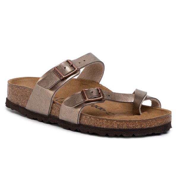 Japonki Birkenstock. Żółte klapki damskie Birkenstock, bez wzorów, bez obcasa, bez zapięcia. Za 379.99 zł.