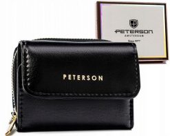Portfel damski Peterson PTN 011-F czarny. Czarne portfele damskie Peterson, bez wzorów, ze skóry ekologicznej. Za 54.00 zł.